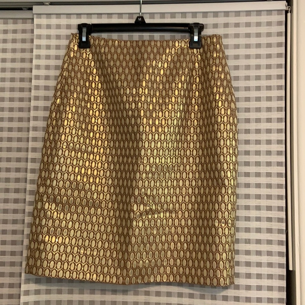 RARE J.Crew Collection Metallic Jacquard Gold Pencil Skirt